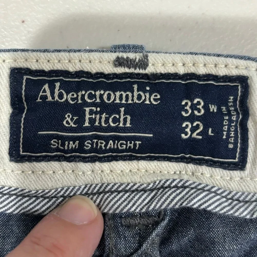 Abercrombie & Fitch Slim Straight‎ Denim Wash Trouser Pants Men's 33x32 Workwear
